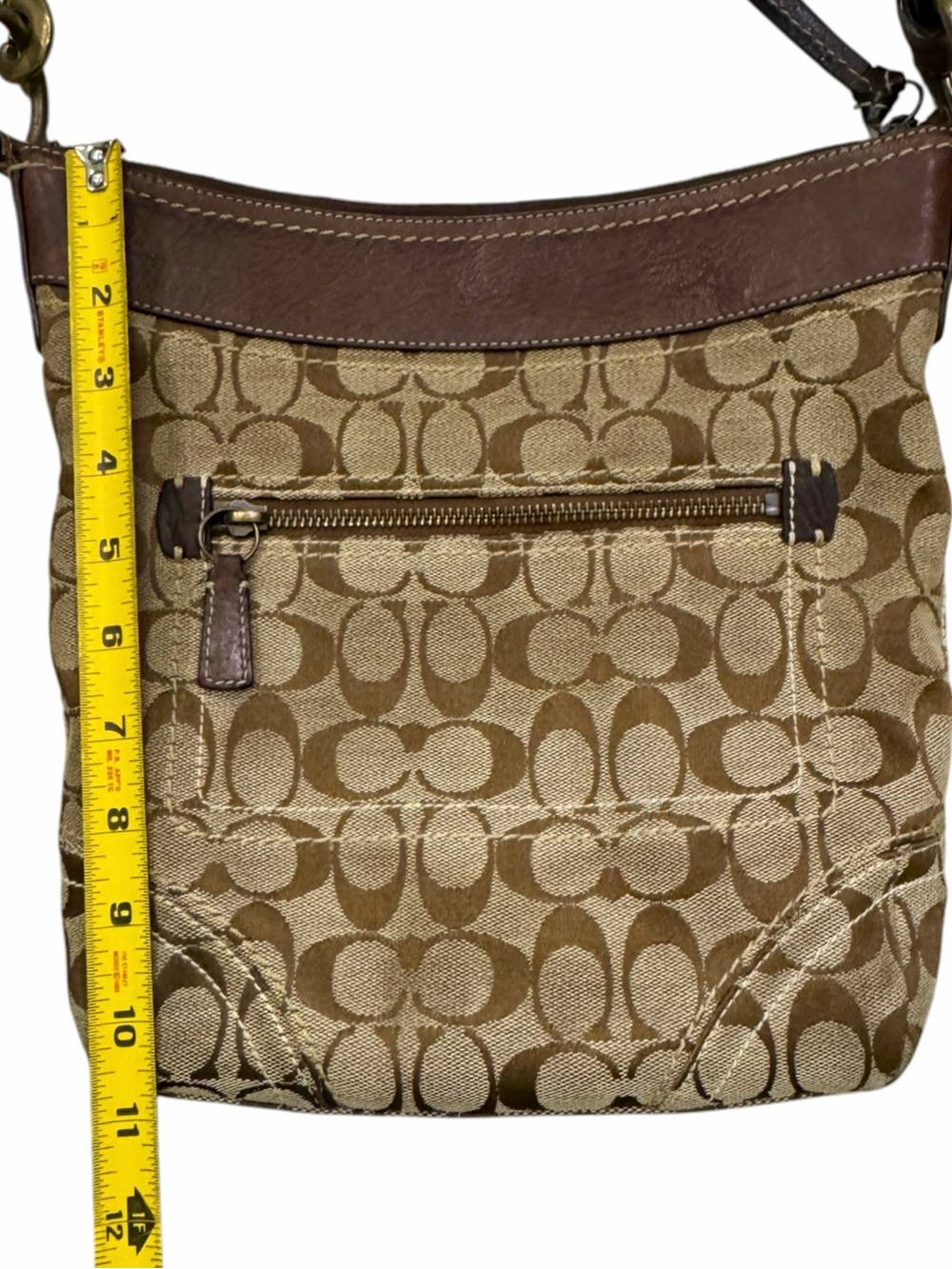 Vintage Coach Signature Crossbody Bag | Brown Jacquard Canvas & Leather Trim - Picture 15 of 16
